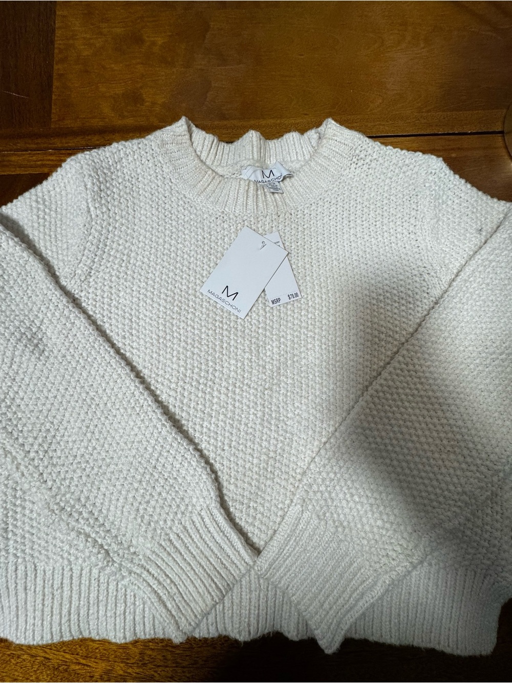 Magaschoni Ivory Textured Crewneck Sweater